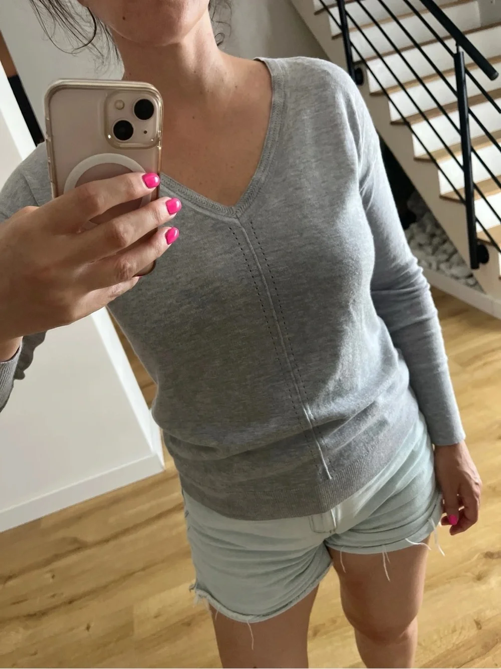 Promod Light Grey V-Neck Sweater